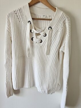 GAP Women's White Lace-Up Sweater